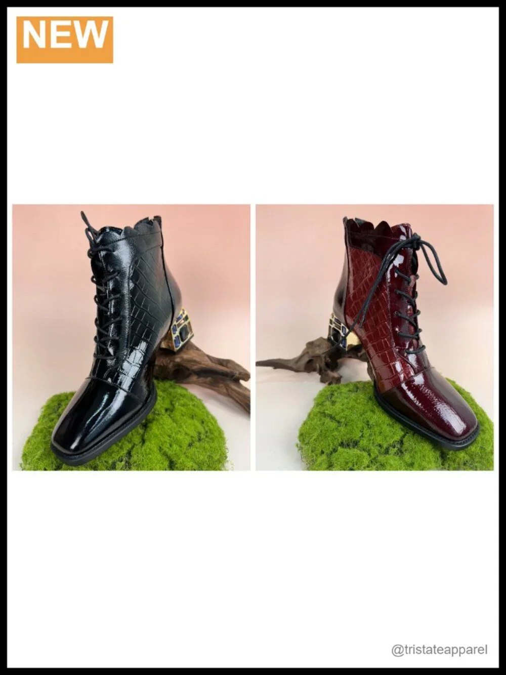 Green Leather Ankle Boots Crystal Mid Heel Back Zipper Round Toe Booties